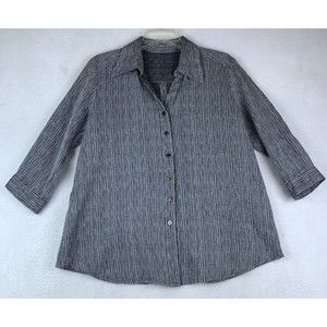 Fridaze Linen Top Adult Size Small Gray Button Down Roll Tab Sleeve Womens